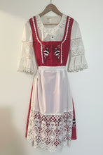 Load image into Gallery viewer, Vintage Red Dirndl Trachten Dress Embroidered Lace Blouse Apron Oktoberfest EU 40