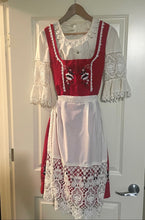 Load image into Gallery viewer, Vintage Red Dirndl Trachten Dress Embroidered Lace Blouse Apron Oktoberfest EU 40