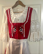 Load image into Gallery viewer, Vintage Red Dirndl Trachten Dress Embroidered Lace Blouse Apron Oktoberfest EU 40