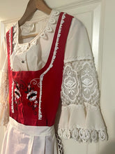 Load image into Gallery viewer, Vintage Red Dirndl Trachten Dress Embroidered Lace Blouse Apron Oktoberfest EU 40