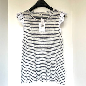 Joie Top Womens Large Off White TShirt Short Sleeve Crewneck Stripe Linen Acenath