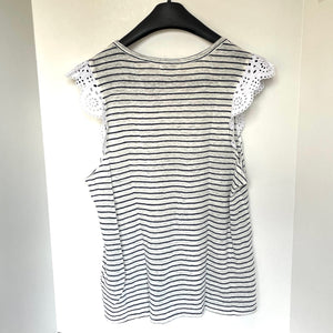 Joie Top Womens Large Off White TShirt Short Sleeve Crewneck Stripe Linen Acenath