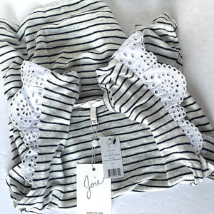 Joie Top Womens Large Off White TShirt Short Sleeve Crewneck Stripe Linen Acenath