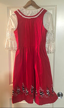 Load image into Gallery viewer, Vintage Red Dirndl Trachten Dress Embroidered Lace Blouse Apron Oktoberfest EU 40