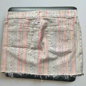 Mother Women's Straight Mini Fray Striped Cotton Denim Off White Skirt