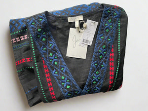 Joie Dress Womens Small Black V-Neck Embroidered Cotton Peasant Shada Tunic