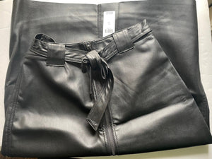 Anthropologie Faux Leather Skirt Womens Extra Small Black A-Line Midi Belted
