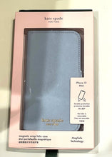 Load image into Gallery viewer, Kate Spade iPhone 13 PRO Blue Leather Folio Case  Wrap Protective Morgan