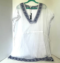 Load image into Gallery viewer, Joie Tunic Beach Dress Coverup M/L White V-Neck Blue Embroidered Cotton