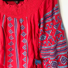 Load image into Gallery viewer, Anthropologie Ranna Gill Off The Shoulder Embroidered Peasant Red Cotton Dress S