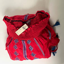 Load image into Gallery viewer, Anthropologie Ranna Gill Off The Shoulder Embroidered Peasant Red Cotton Dress S