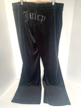 Load image into Gallery viewer, Juicy Couture Black Velour Rhinestone Logo Flare Pants Womens L Y2K