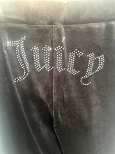 Load image into Gallery viewer, Juicy Couture Black Velour Rhinestone Logo Flare Pants Womens L Y2K