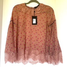 Load image into Gallery viewer, The Kooples Floral Beaded Lace Top Womens Pink Bell Sleeve Boho Blouse