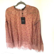 Load image into Gallery viewer, The Kooples Floral Beaded Lace Top Womens Pink Bell Sleeve Boho Blouse