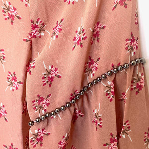The Kooples Floral Beaded Lace Top Womens Pink Bell Sleeve Boho Blouse