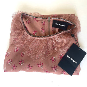 The Kooples Floral Beaded Lace Top Womens Pink Bell Sleeve Boho Blouse