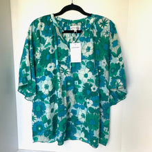 Load image into Gallery viewer, Antik Batik Floral Cotton Voile Top Womens Medium Blue 70s Flutter Sleeve Summer