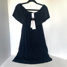 Load image into Gallery viewer, Current/Elliott Black Off Shoulder Mini Dress Ruffled A-Line Cotton Jersey Small