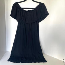 Load image into Gallery viewer, Current/Elliott Black Off Shoulder Mini Dress Ruffled A-Line Cotton Jersey Small