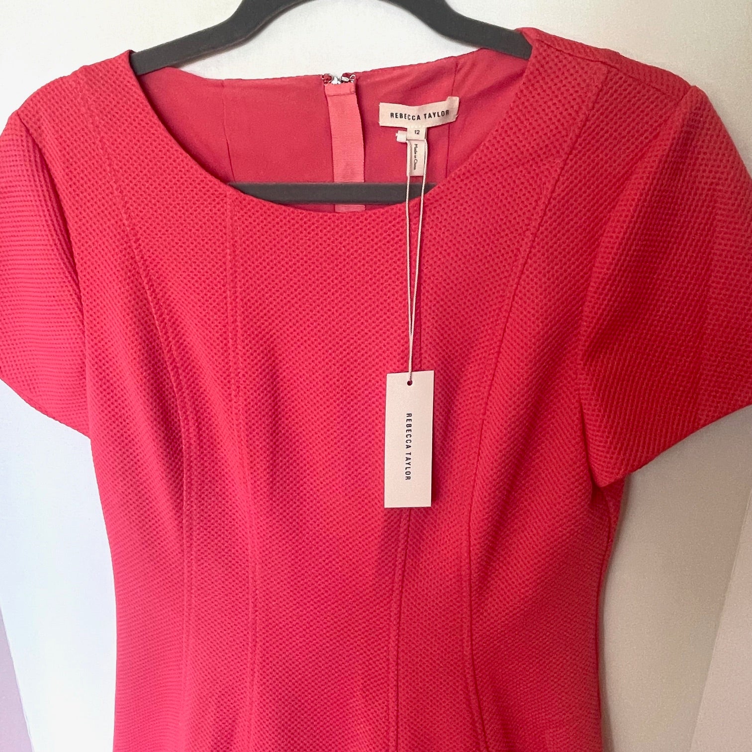 Rebecca Taylor Women's Short Sleeve Round Neck Fit & Flare Knit Pink Dress - 12 Rebecca Taylor Women's Short Sleeve Round Neck Fit & Flare Knit Pink Dress - 12