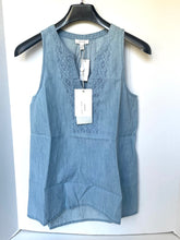 Load image into Gallery viewer, Joie Kerryn Embroidered Chambray Blue Sleeveless V-Neck Top – Women's XS