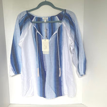 Load image into Gallery viewer, Joie Striped Tunic Peasant Top Womens Small Blue V-Neck Relaxed Cotton