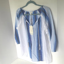 Load image into Gallery viewer, Joie Striped Tunic Peasant Top Womens Small Blue V-Neck Relaxed Cotton