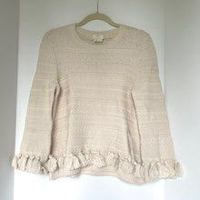 Load image into Gallery viewer, Kate Spade Gypsum Beige Cotton Chunky Knit Sweater Medium Pompom Tassels