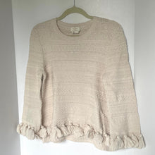 Load image into Gallery viewer, Kate Spade Gypsum Beige Cotton Chunky Knit Sweater Medium Pompom Tassels