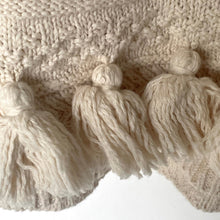 Load image into Gallery viewer, Kate Spade Gypsum Beige Cotton Chunky Knit Sweater Medium Pompom Tassels