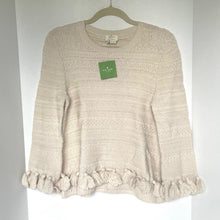 Load image into Gallery viewer, Kate Spade Gypsum Beige Cotton Chunky Knit Sweater Medium Pompom Tassels