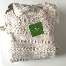Load image into Gallery viewer, Kate Spade Gypsum Beige Cotton Chunky Knit Sweater Medium Pompom Tassels