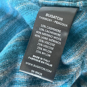 Bugatchi Wool Cashmere Sweater Men’s M Blue Striped Crewneck Knit Italy