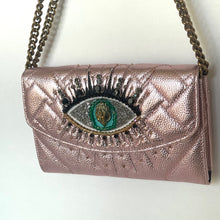 Load image into Gallery viewer, Kurt Geiger Kensington Clutch Pink Metallic Quilted Eye Crossbody Chain Wallet