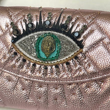 Load image into Gallery viewer, Kurt Geiger Kensington Clutch Pink Metallic Quilted Eye Crossbody Chain Wallet