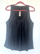 Load image into Gallery viewer, Black tank top on a hanger with a visible tag against a white background