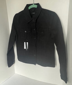 J Brand Denim Jacket Womens Small Black Cropped Slim Fit Cotton Rigid Button Up