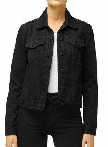 J Brand Denim Jacket Womens Small Black Cropped Slim Fit Cotton Rigid Button Up