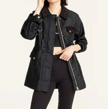 Load image into Gallery viewer, J Crew Field Jacket Womens Small Black Utility Waxed Cotton Corduroy Trim Ladies