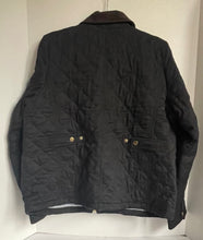 Load image into Gallery viewer, J Crew Jacket Womens Large Black Quilted Corduroy Trim ZipSnap Field Barn Ladies