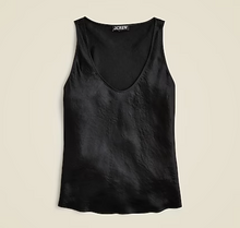 Load image into Gallery viewer, J.Crew Scoopneck Tank Top Textured Satin Crinkle Black Sleeveless Womens Large