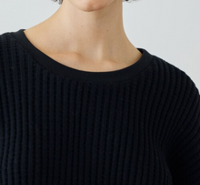 Load image into Gallery viewer, JamesPerseWaffleKnitblackcottonwomenssweatera