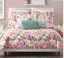 Load image into Gallery viewer, Jessica Simpson Queen Full Duvet Cover Set Pink Floral Cotton3-Piece Bellisima