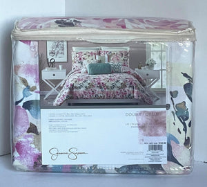Jessica Simpson Queen Full Duvet Cover Set Pink Floral Cotton3-Piece Bellisima