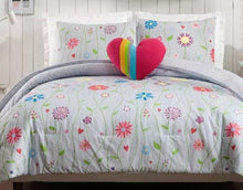 Load image into Gallery viewer, Jessica Simpson Twin Comforter Set Floral 3 Piece Growing Garden Stripe Heart