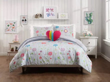 Load image into Gallery viewer, Jessica Simpson Twin Comforter Set Floral 3 Piece Growing Garden Stripe Heart