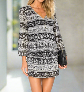 Joie Boho Mini Dress XS Black Cotton Drop Waist V-Neck Work Casual Elephant Joie Boho Mini Dress XS Black Cotton Drop Waist V-Neck Work Casual Elephant