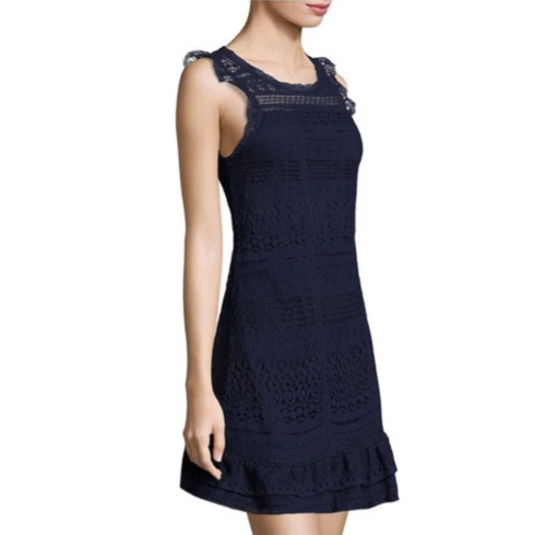 Joie Dress Womens Large Blue Sleeveless Shift Short Cotton Lace Ruffle Lindell