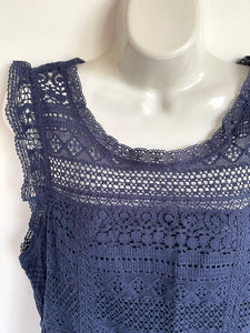 Joie Dress Womens Large Blue Sleeveless Shift Short Cotton Lace Ruffle Lindell